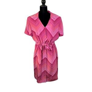 Adrianna Papell Pink Stripe Silk Tie Waist Dress Size 14 NEW